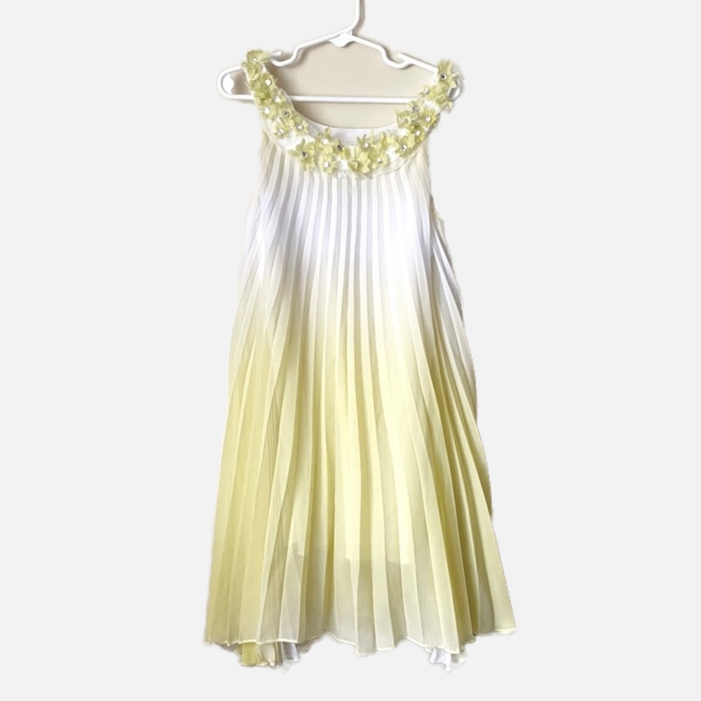 Le Pink Yellow & White Pleated Dress, Size 6